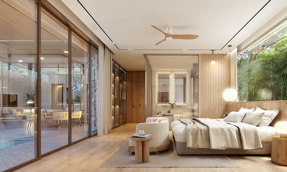 Mono Champaca — bedroom and ensuite bathroom